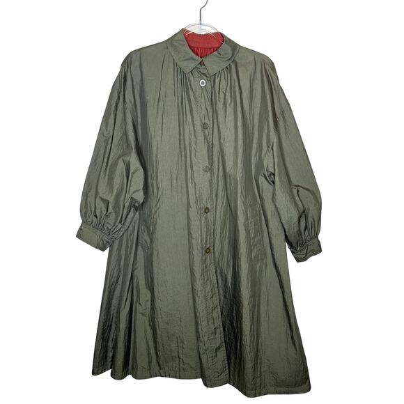 Vintage 1980s Sanyō Reversible Japanese Nylon Coat A-Line Olive & Red medium - Picture 2 of 13